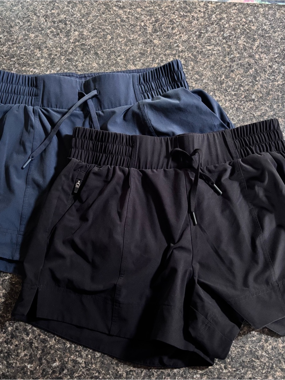 Women’s Elastic-Waist Performance Shorts - Black and Navy - set of 2